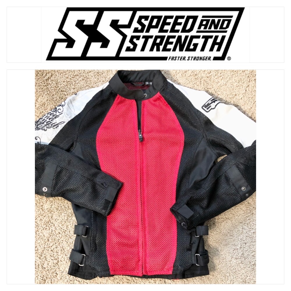Speed & Strength black, red & white mesh motorcycle jacket w/ waterproof insert